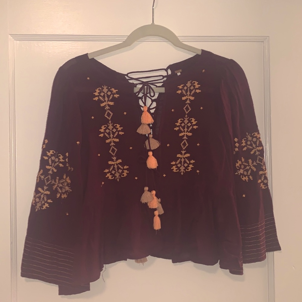Free People Embroidered Crop Top